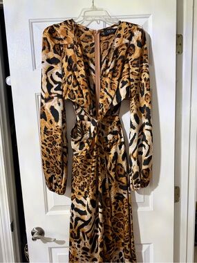 AKIRA Leopard Print Maxi Dress - Brown Black Cream